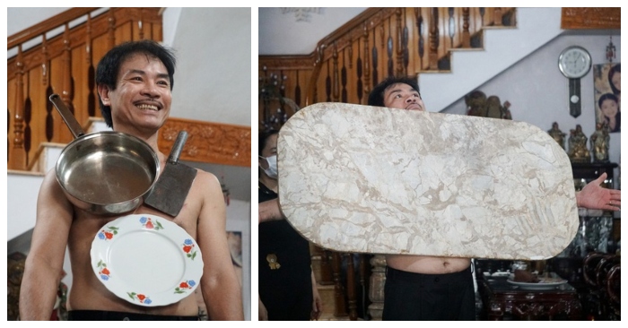 Người đàn ông như nam châm khổng lồ, hút chặt các đồ vật vào cơ thể