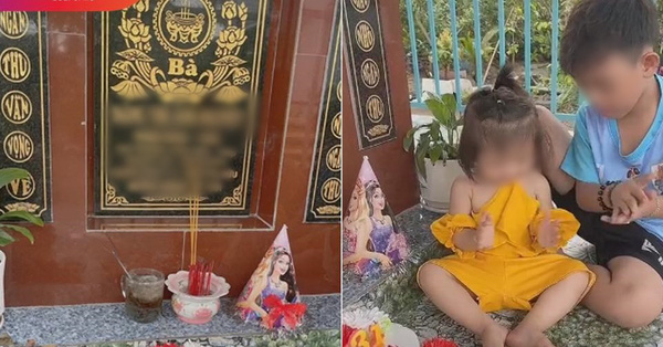 Bố đưa hai con ra mộ chúc mừng sinh nhật mẹ